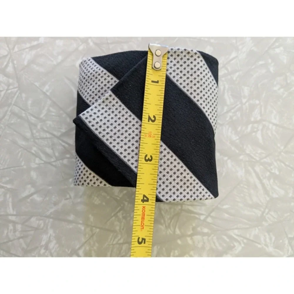Giorgio Armani Mens Silk Necktie Black White Diagonal Stripe Micro‎ Dot Italy